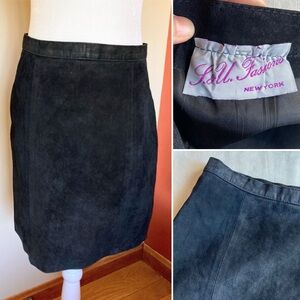 Vintage 80s Black Suede Leather Skirt by S&U Fashions New York Sz Small